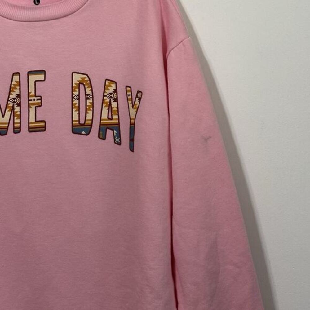 Simply Southern Game Day Sweatshirt Pink Womens L Casual‎ Long Sleeve FLAW - Picture 3 of 9
